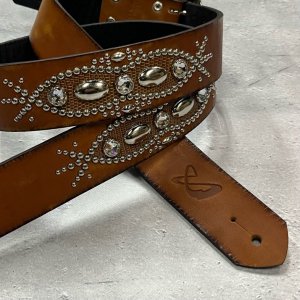  42mm Width Vintage Leather Guitar Strap / Vintage Spots Design 002CamelˡۡSUGIZO Model)