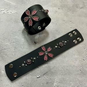  40mm Width Leather Bracelet / Sakura Motif Spots Design 
