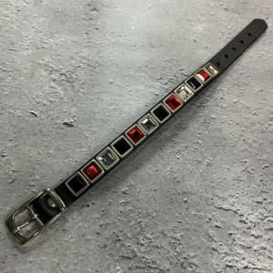  12mm Width Leather Bracelet / 10mm Width Square Rhinestone Design 