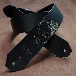 50mm Width Leather Guitar Strap/Modern Pirates Skull Studs Design 