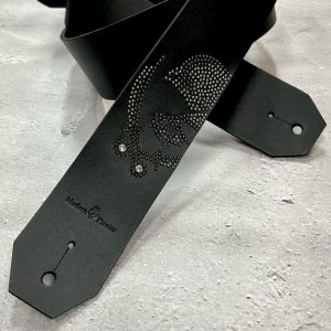  50mm Width Hard Leather Guitar Strap / Modern Pirates Skull Spots Design 