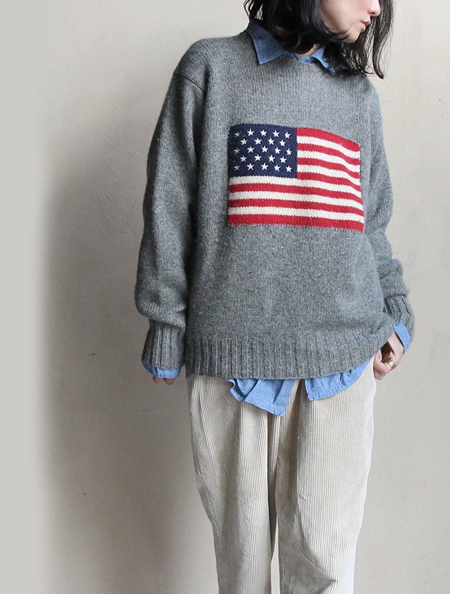 90s RALPH LAUREN AMERICAN FLAG SWEATER GRAY BODY - MATIN, VINTAGE