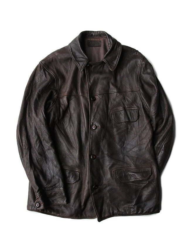 vintage leather car coat black L - レザージャケット
