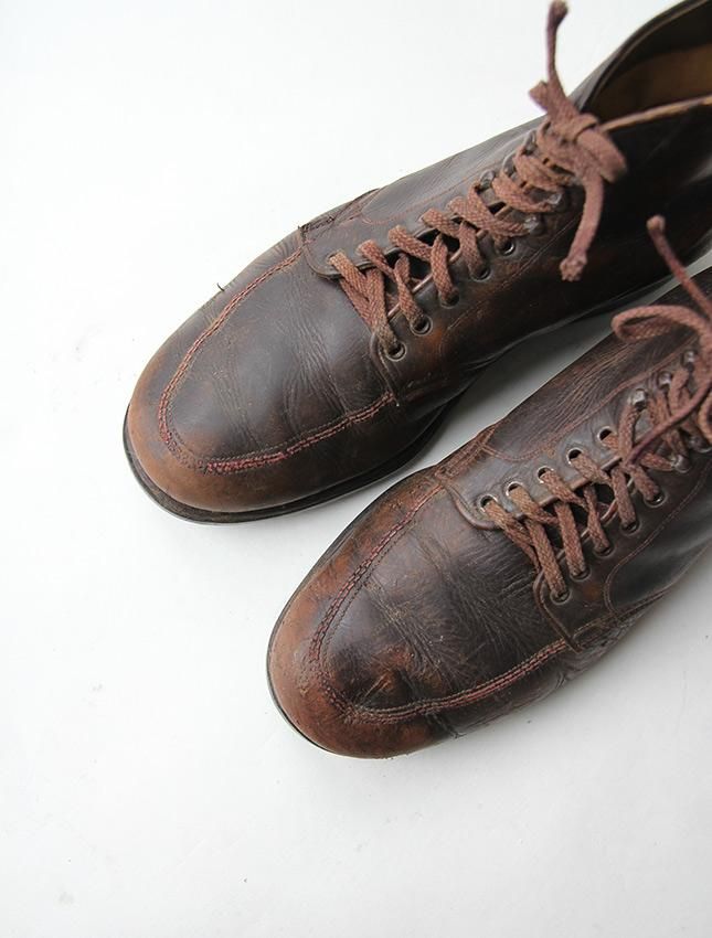 40s UNKNOWN LEATHER WORK BOOTS - MATIN, VINTAGE OUTFITTERS 