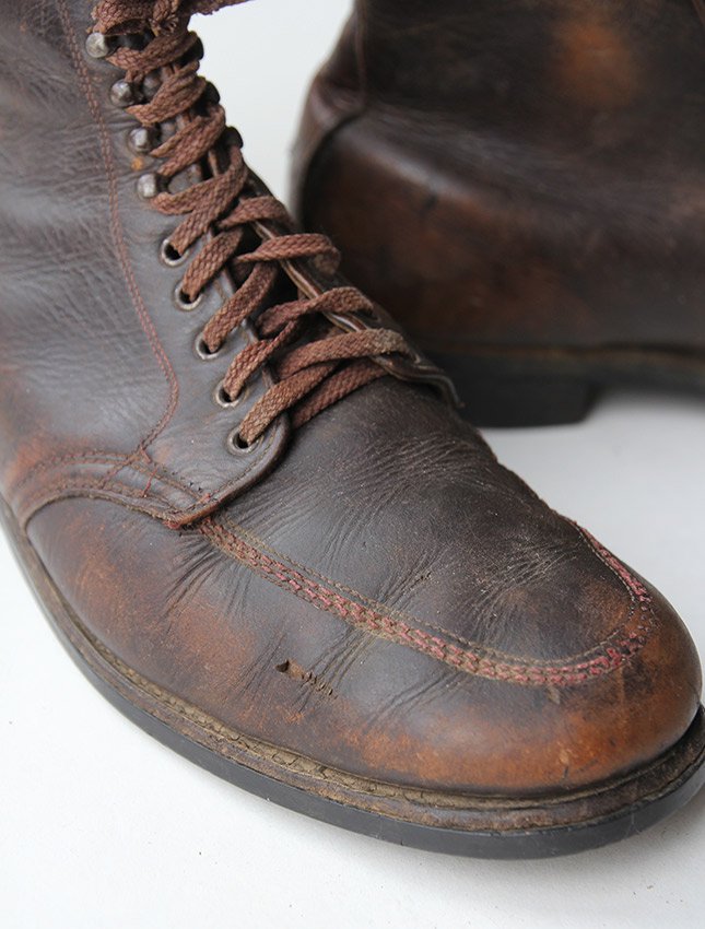 40s UNKNOWN LEATHER WORK BOOTS - MATIN, VINTAGE OUTFITTERS
