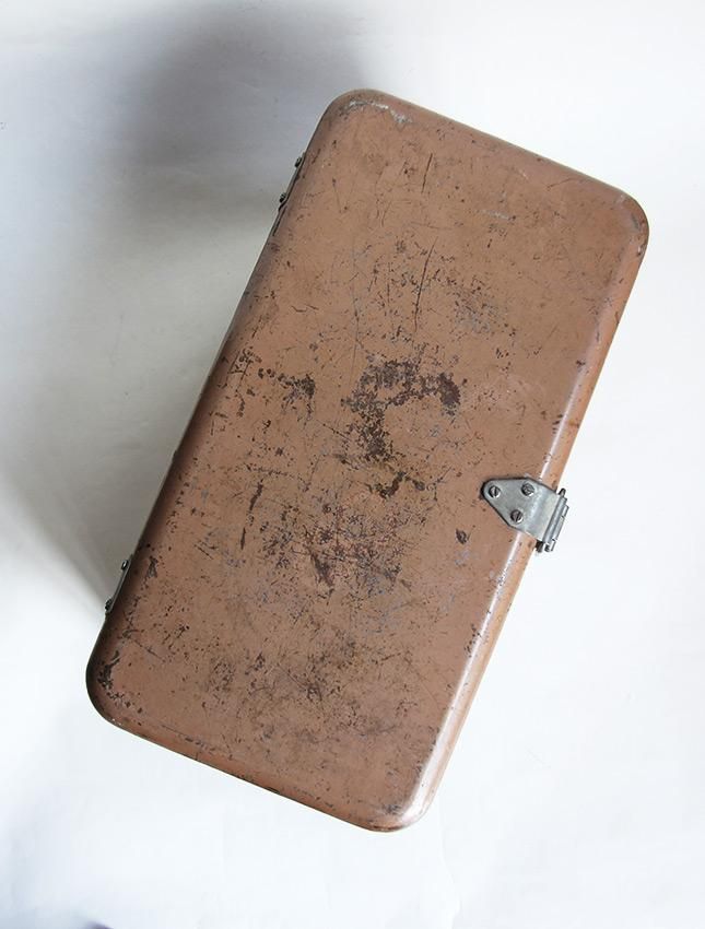 1950's LITTLE BROWN STEEL COOLER BOX - MATIN, VINTAGE OUTFITTERS
