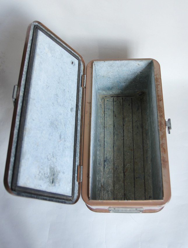 1950's LITTLE BROWN STEEL COOLER BOX - MATIN, VINTAGE OUTFITTERS