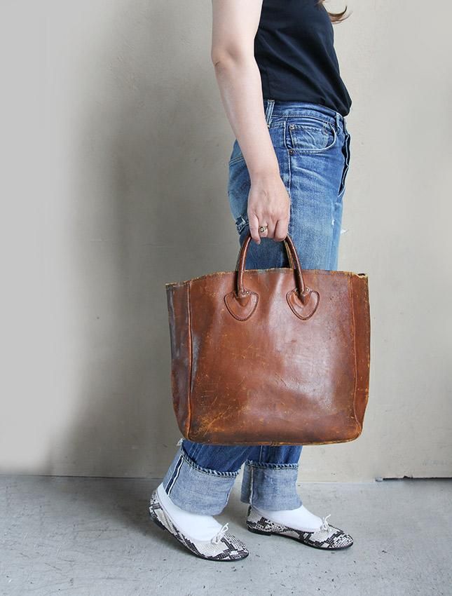 60s OLD L.L.BEAN LEATHER TOTE BAG - MATIN, VINTAGE OUTFITTERS 