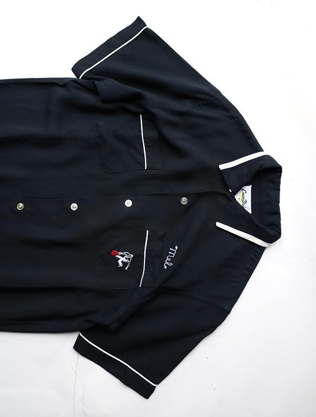 50s CROWN PRINCE RAYON BOWLING SHIRT BLACK COLOR SIZE 15HALF