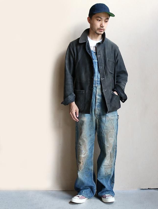 40s French ライトモールスキンジャケット バルカン ヴィンテージ 古着 40's】French Vintage Black Light Moleskin Work Jacket