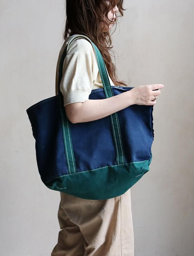 80s L.L.BEAN BOAT AND TOTE DELUXE NAVY×GREEN SIZE L - MATIN 