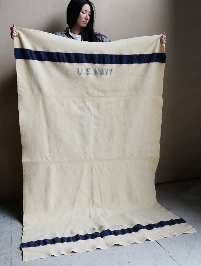 WW2 US NAVY WOOL BLANKET - MATIN, VINTAGE OUTFITTERS ビンテージ