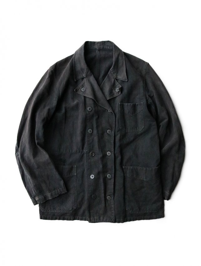 30s FRENCH ”VETRA” BRAND BLACK LINEN WORK JACKET SIZE ML - MATIN