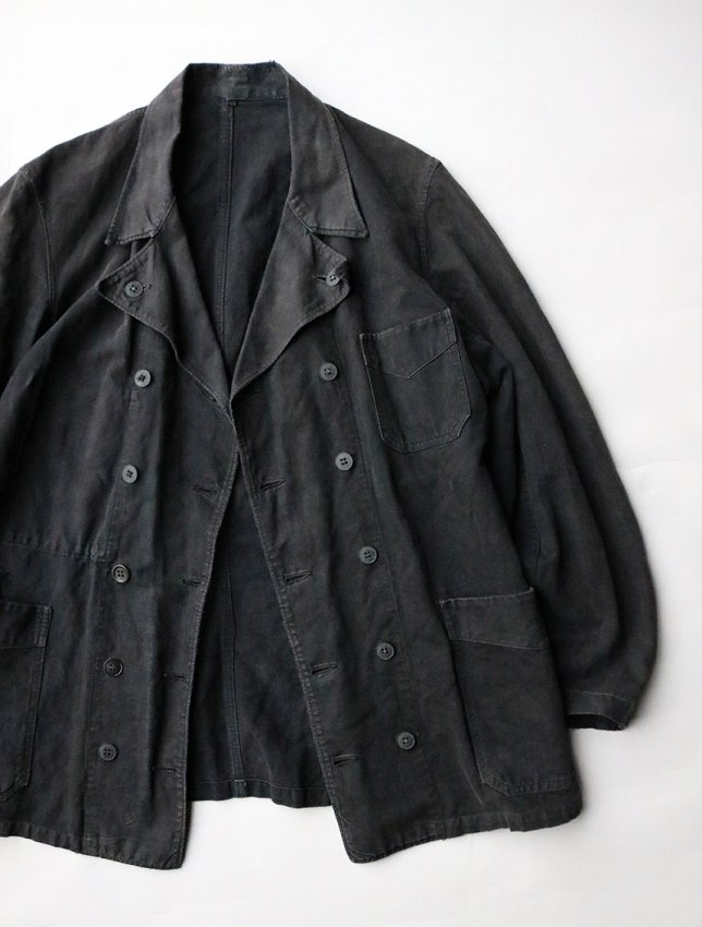 30s FRENCH ”VETRA” BRAND BLACK LINEN WORK JACKET SIZE ML - MATIN