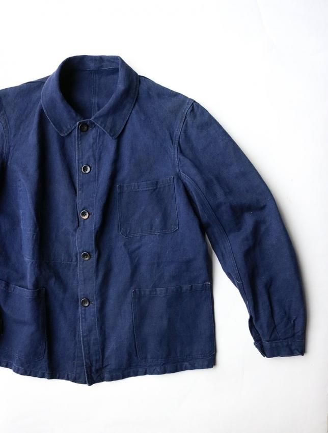 30s FRENCH BRAILLON BRAND INDEGO LINEN CHORE JACKET GOOD COND SIZE