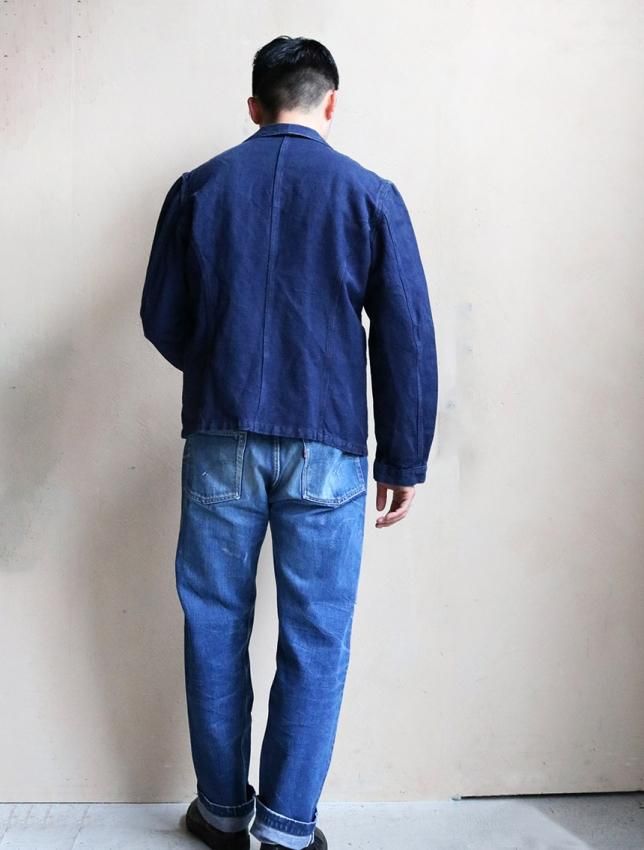 30s FRENCH BRAILLON BRAND INDEGO LINEN CHORE JACKET GOOD COND SIZE