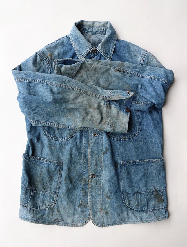 40s UNKNOWN DENIM CHORE COVERALL JACKET SIZE ABOUT SM - MATIN 