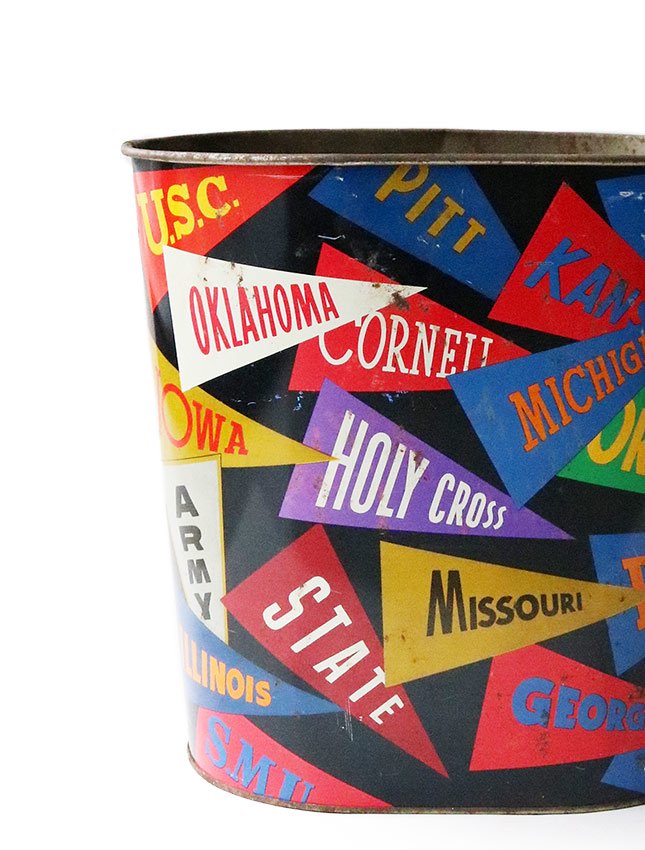 60s COLLEGE PENNANT TRASH CAN - MATIN, VINTAGE OUTFITTERS