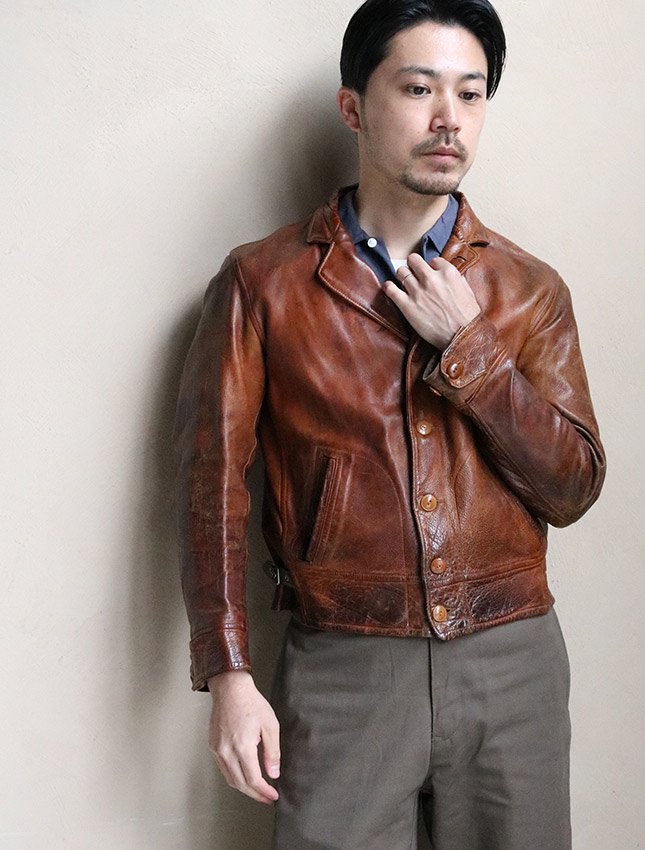 30s UNKNOWN LEATHER COSSACK JACKET SIZE FITS LIKE 38 - MATIN 