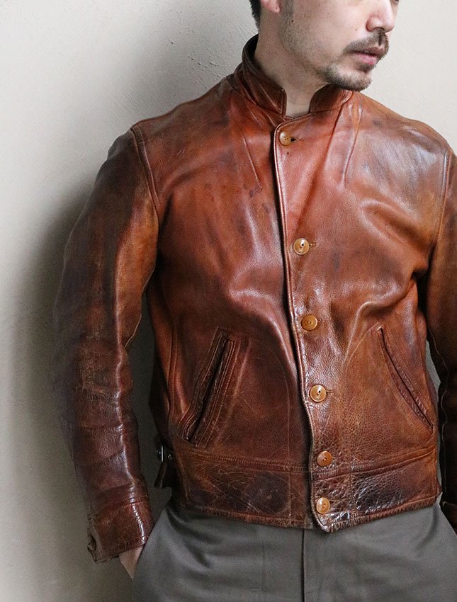 30s UNKNOWN LEATHER COSSACK JACKET SIZE FITS LIKE 38 - MATIN 