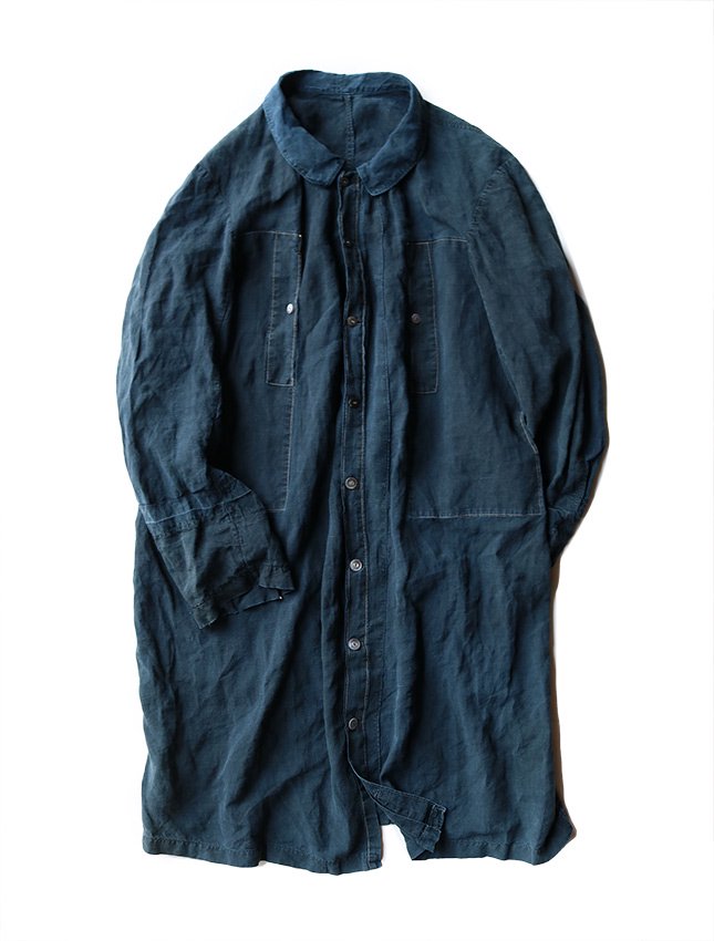 1920s FRENCH INDIGO LINEN SMOCK COAT - MATIN, VINTAGE OUTFITTERS