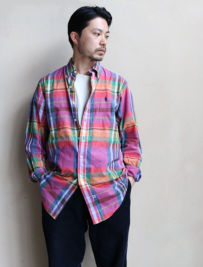 90s RALPH LAUREN MADRAS CHECK SHIRTS HAND WOVEN SIZE M - MATIN, VINTAGE  OUTFITTERS ビンテージ古着 富山