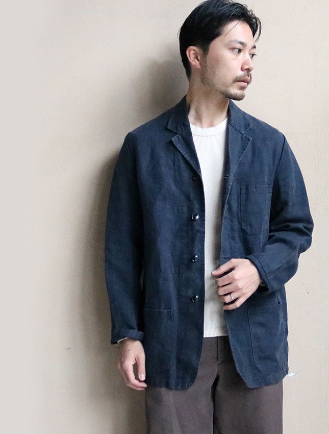 ~50s FRENCH INDIGO LINEN WORK JACKET SIZE ML - MATIN, VINTAGE OUTFITTERS  ビンテージ古着 富山
