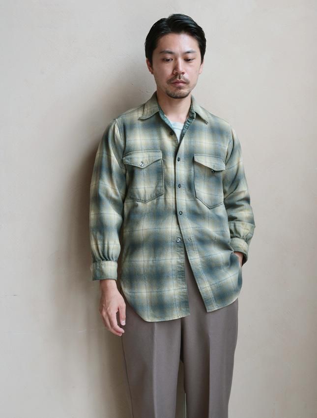 60s PENDLETON OMBRE CHEACK WOOL SHIRT SIZE 14 1/2 | ウールシャツ - MATIN, VINTAGE  OUTFITTERS ビンテージ古着 富山