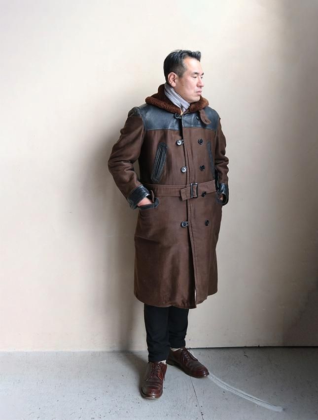 1930s MONTGOMERY WARD MOLE SKIN×HORSE HIDE ENGINEER COAT SIZE ML