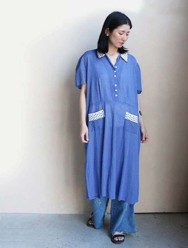 30-40s GAUZE DRESS | ヴィンテージなドット柄ワンピース - MATIN, VINTAGE OUTFITTERS ビンテージ古着 富山