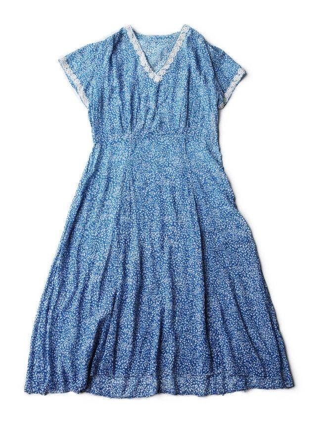 40-50s COTTN GAUZE PIPING LACE DRESS | ヴィンテージブルー