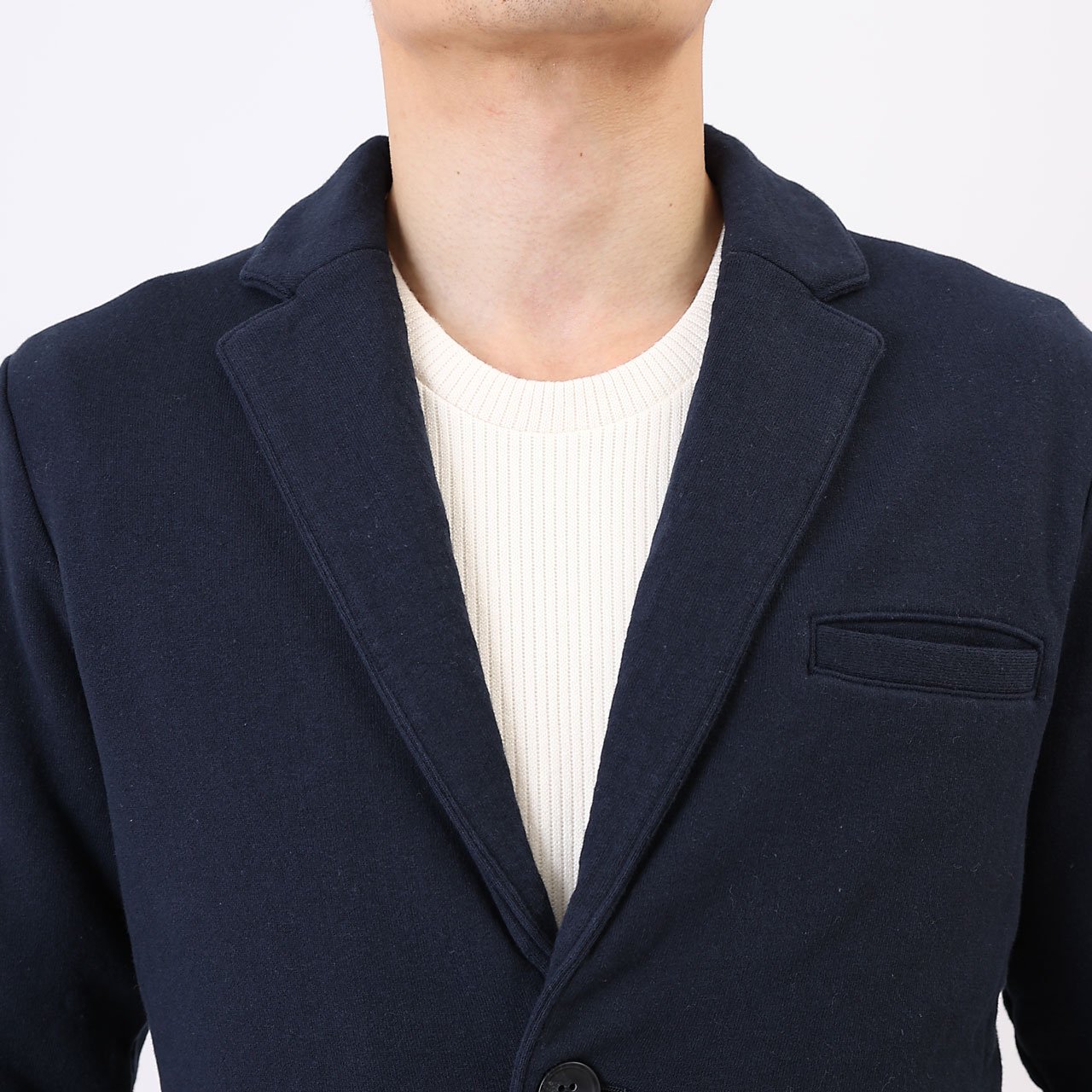 コットン吊り裏毛ジャケット（ネイビー/XSサイズ）の襟