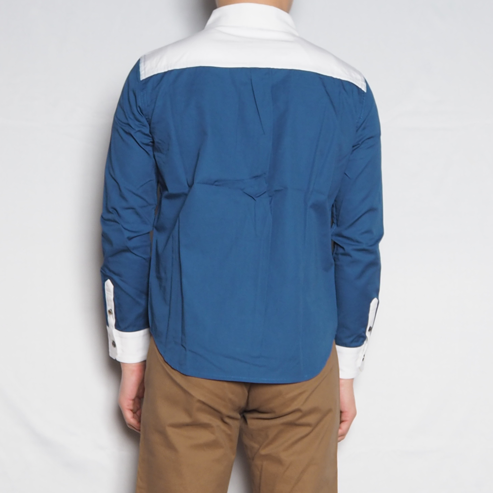 クレリックシャツ（ブルー×ホワイト・ＸＳサイズ） フィッティング正面画像