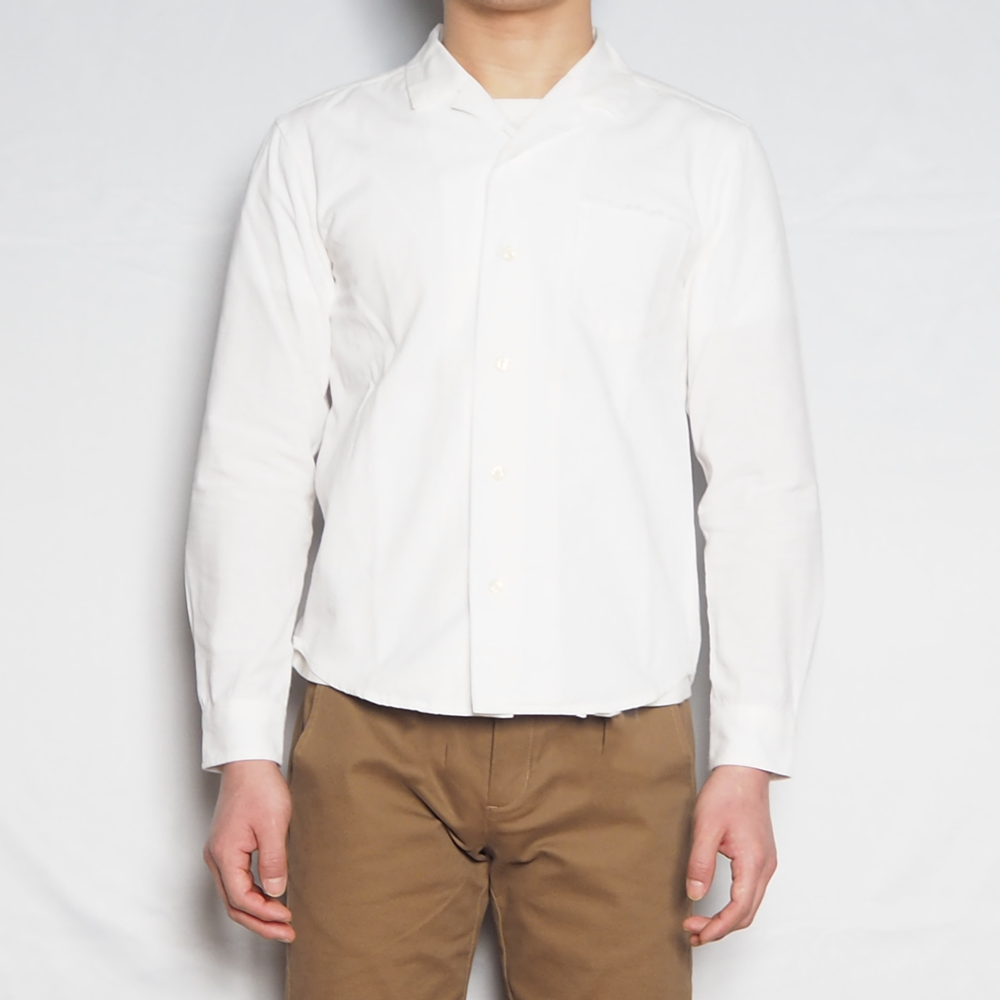 オープンカラーコットンシャツ（ホワイト・XSサイズ） フィッティング正面画像