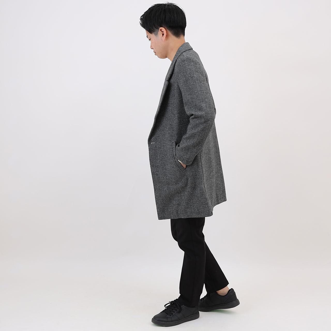 アンジェリコ　チェスターコート　シングル　ヘリンボーン　ダークグレー　ウール 絹 アンジェリコ チェスターコート シングル ヘリンボーン