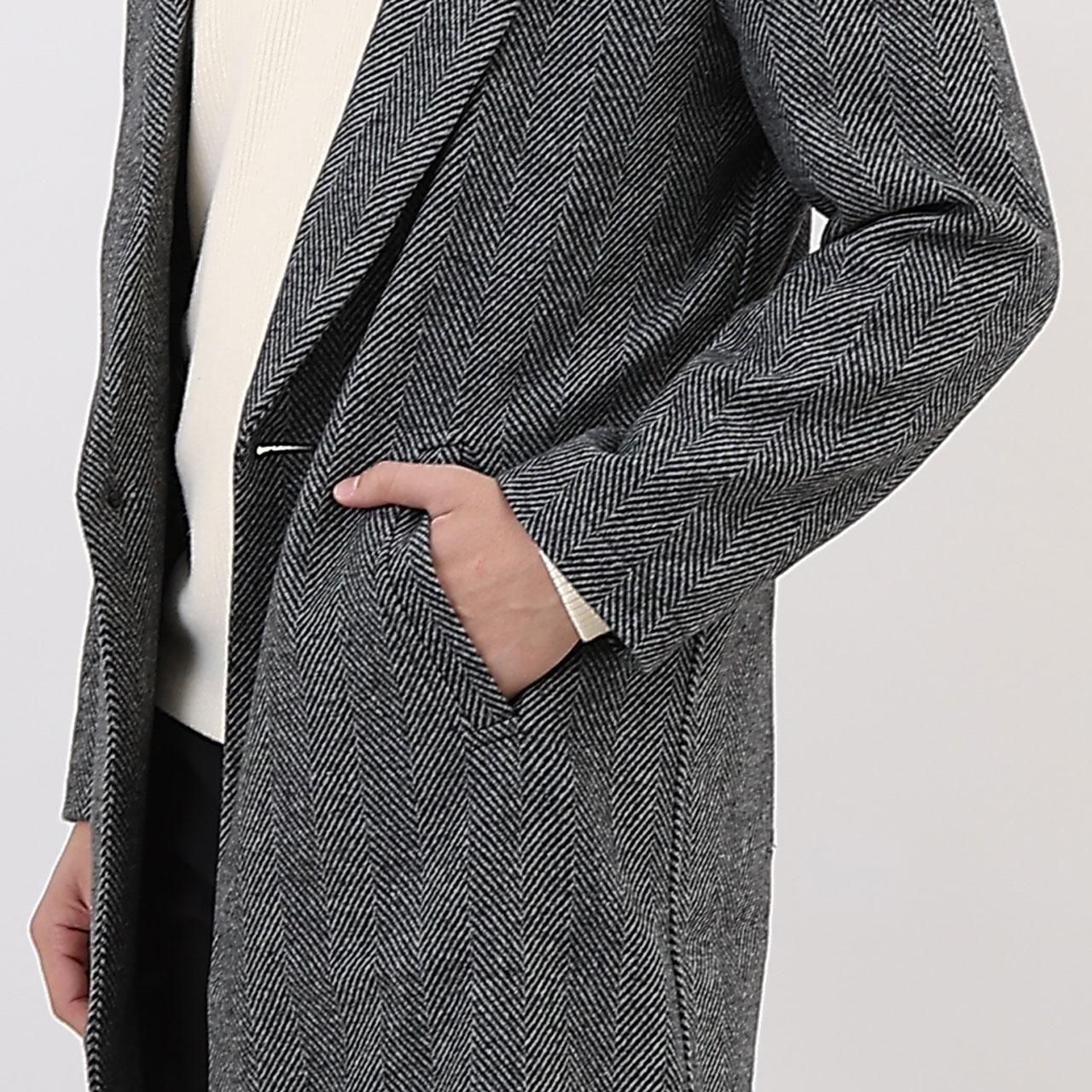 小さいサイズのヘリンボーンチェスターコート（グレー / XS