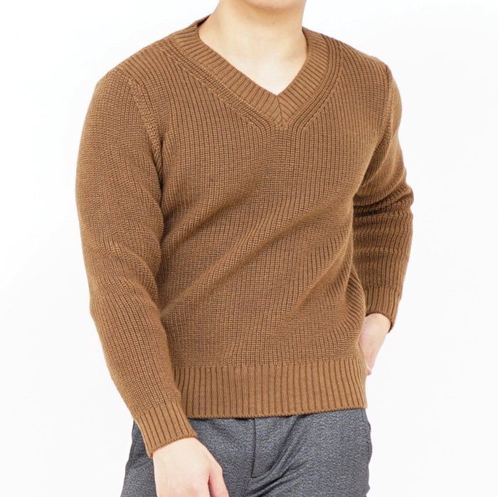 小柄・低身長な男性のためのセーター ウールVネックセーター（ネイビー