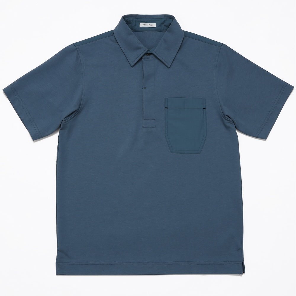 小柄・低身長な男性のための切り替え半袖ポロシャツ（ブルー・XSサイズ ...