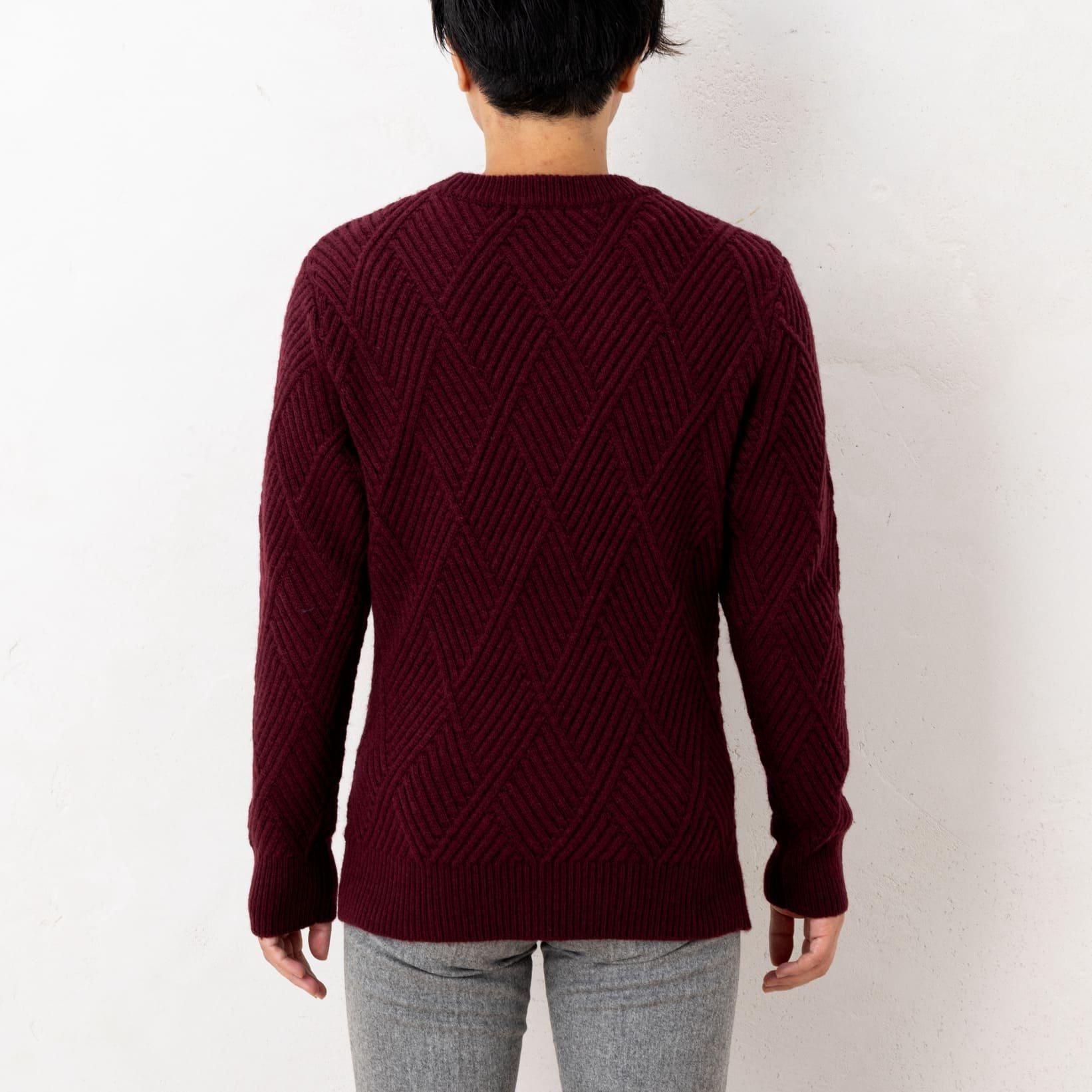 小柄・低身長な男性のためのダイヤ柄プルオーバーニット(ボルドー・XS