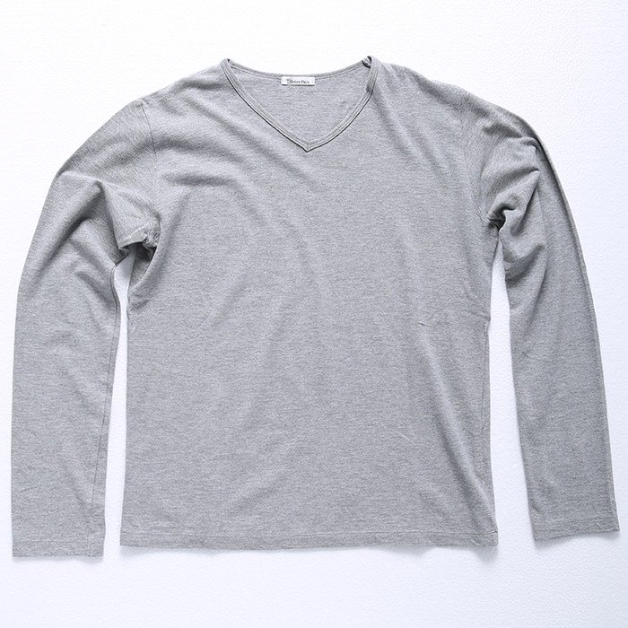 小さいサイズのカノコＶネック長袖Tシャツ（杢グレー / XSサイズ 