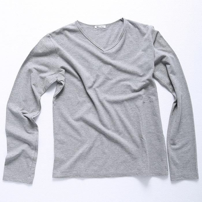 【最安値挑戦】 小さいサイズのカノコVネック長袖Tシャツ（杢グレー / XSサイズ ウェア