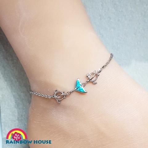#天然石アンクレット♡ブルーサファイア&ペリドットのレインボーホヌアンクレット 天然石アンクレット♡ブルーサファイア&ペリドットのレインボー