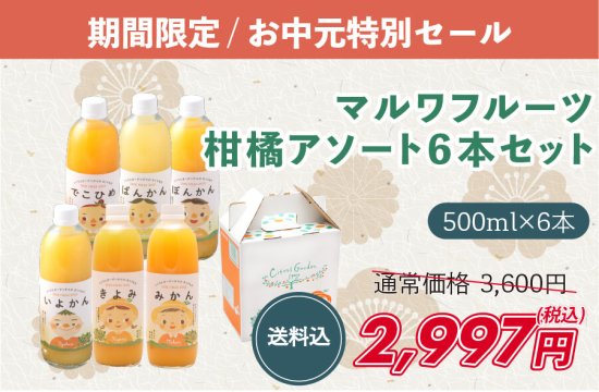 【期間限定・お中元セール】マルワフルーツ柑橘アソート6本セット