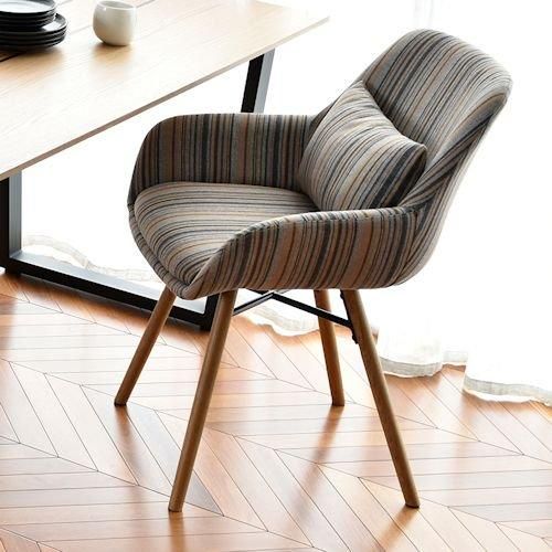 ブラウンファブリックアームチェア FABRIC WOOD ARM CHAIRCUSHION METAL FLAME CHAIR-ウッド