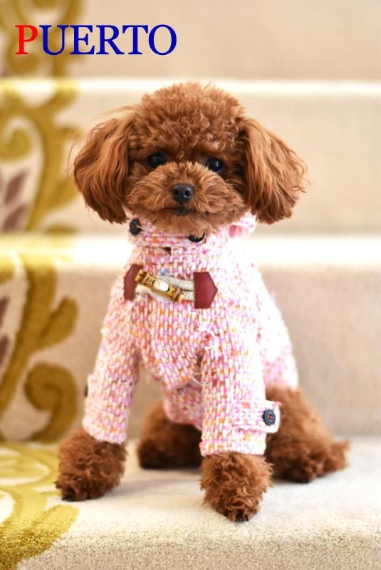 ピンクツイードダッフルコート 犬服のpuerto ピンクツイードダッフルコート 犬服のpuerto