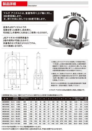 マルチアイボルト ME0808C（M8ネジ) 使用荷重 0.3t