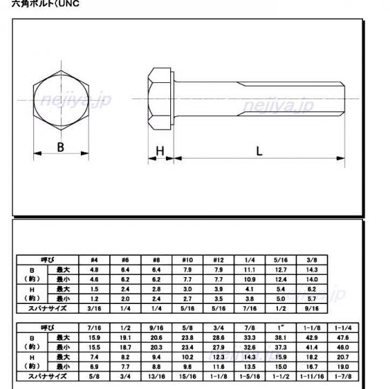 ステンレス 六角ボルト UNC　#4-40X1