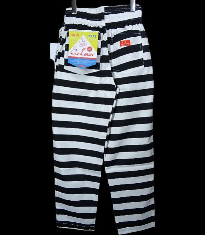 Cookman クックマン Chef Pants シェフパンツ ルーズフィット イージーパンツ (Border) コックパンツ  カラー：ブラックxホワイトの通販