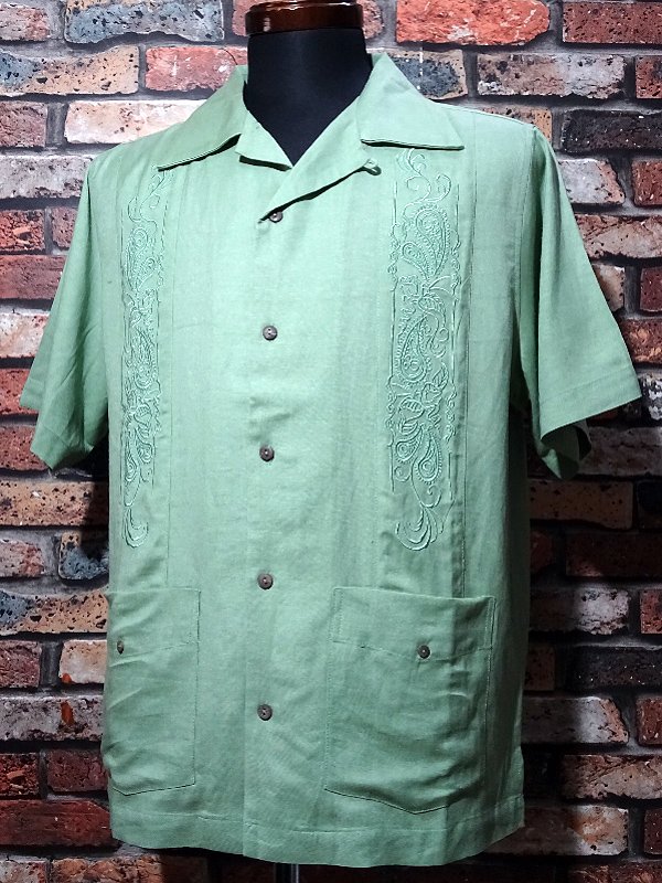 kustomstyle カスタムスタイル 半袖キューバシャツ (KSSS2107GR) longroof guayabera short sleve  shirts カラー：グリーン 西海岸系ストリートファッションのセレクトショップ