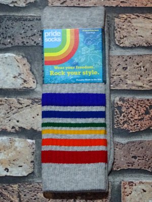 PRIDE SOCKS  プライドソックス KNEE HIGH TUBE SOCKS  (HAPPY) Striped Socks カラー：グレー